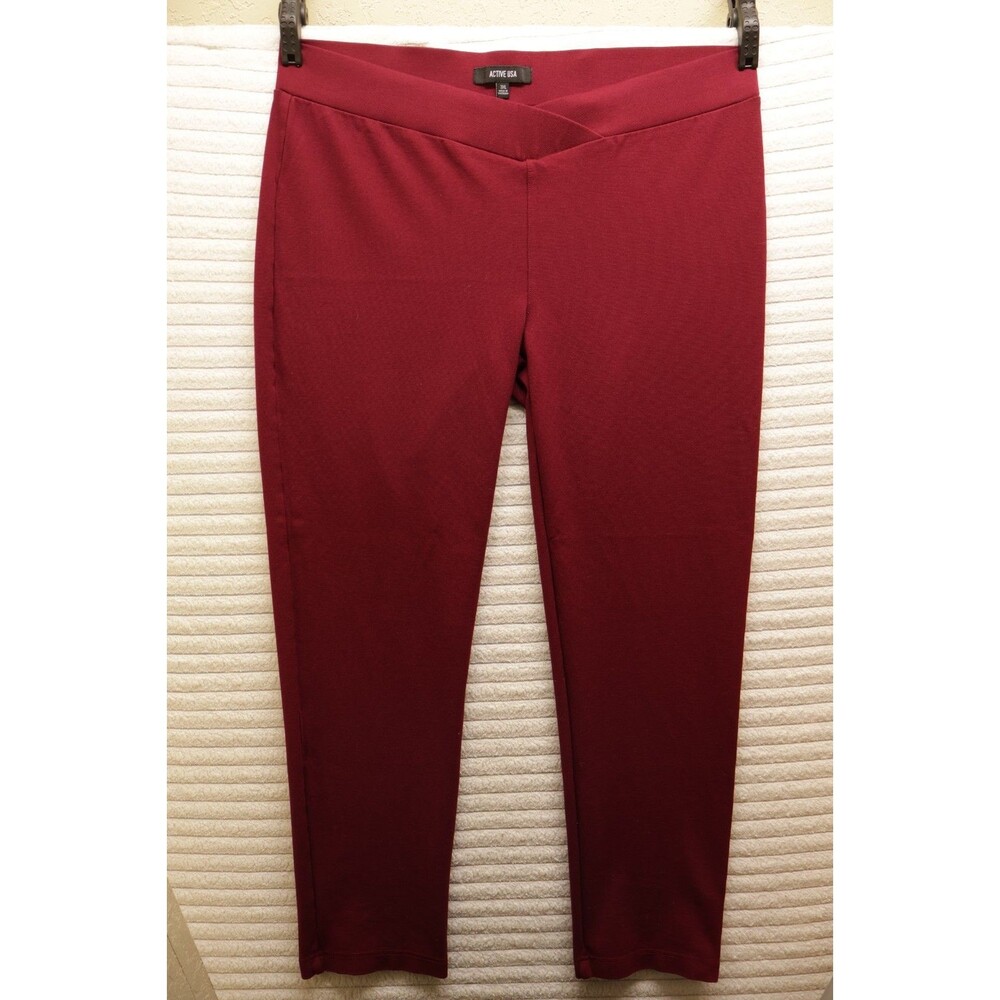 Yoga Pants Active USA Burgundy Leggings Off Center Slimming Waist Band Size 3XL